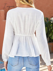 Ingvn - Spliced Lace Plunge Tie Front Blouse