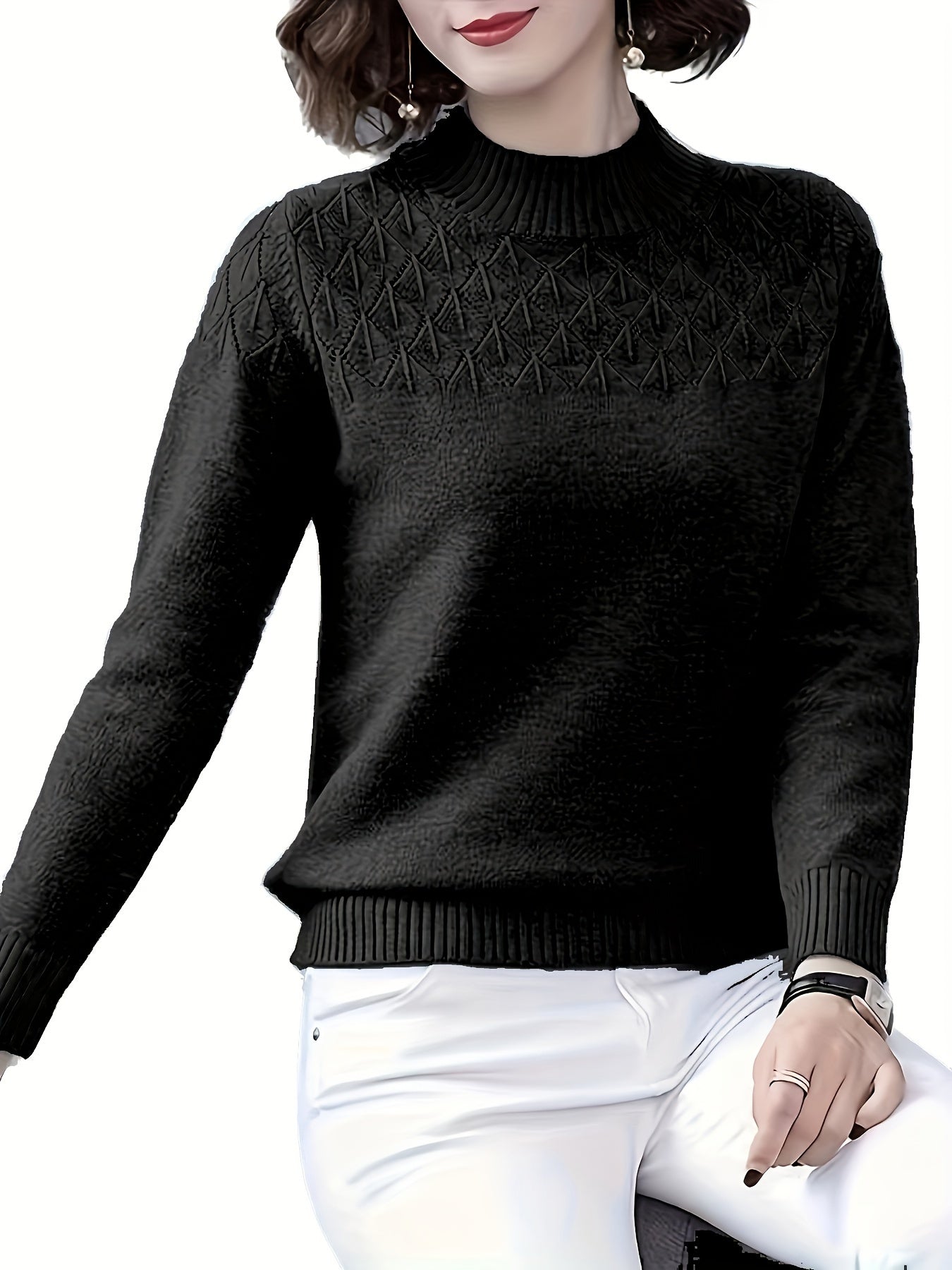Cozy Chic Knit Sweater - Pullovers for Women with Elegant Crew Neck, Long Sleeves, and Soft Solid Colors for Fall and Winter Fashion - Perfect for Casual Daily Wear