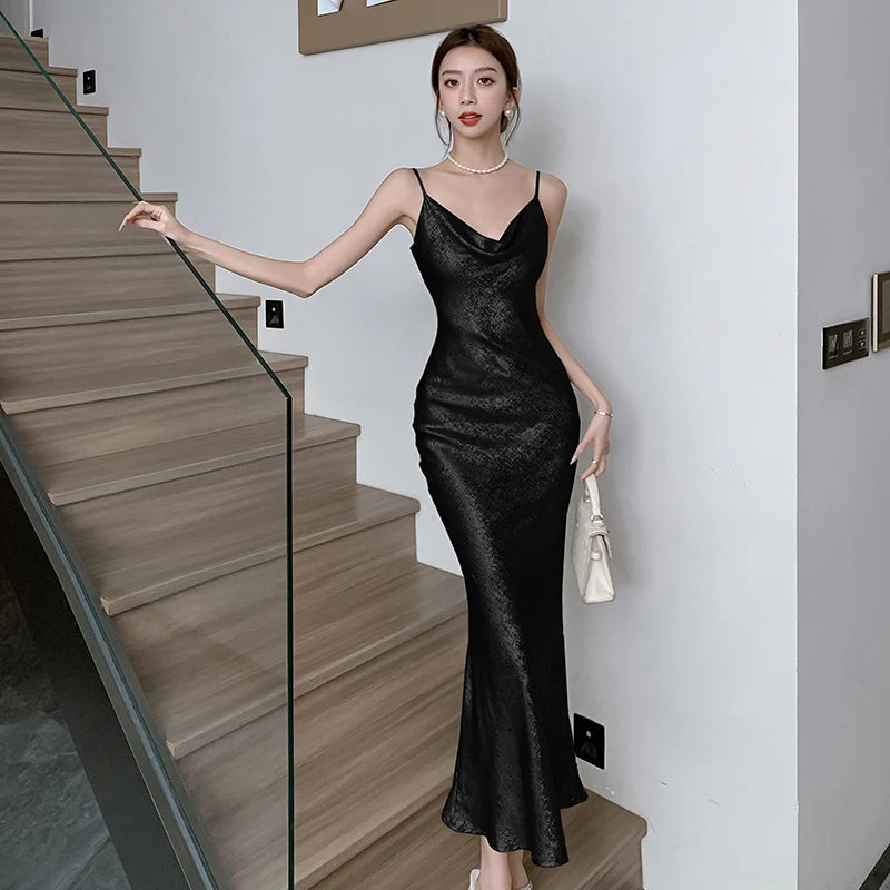 Elegant Sexy Backless Evening Wedding Party Long Dresses for Women Summer New Korean Sleeveless Mermaid Birthday Female Clothing