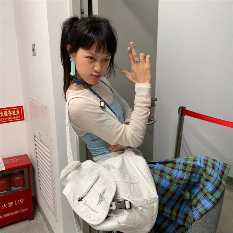 Ingvn  White Y2k Womens Backpack Vintage Pu Leather Casual Large Capacity Aesthetic Backpacks Fashion Female Luxury Designer Bags