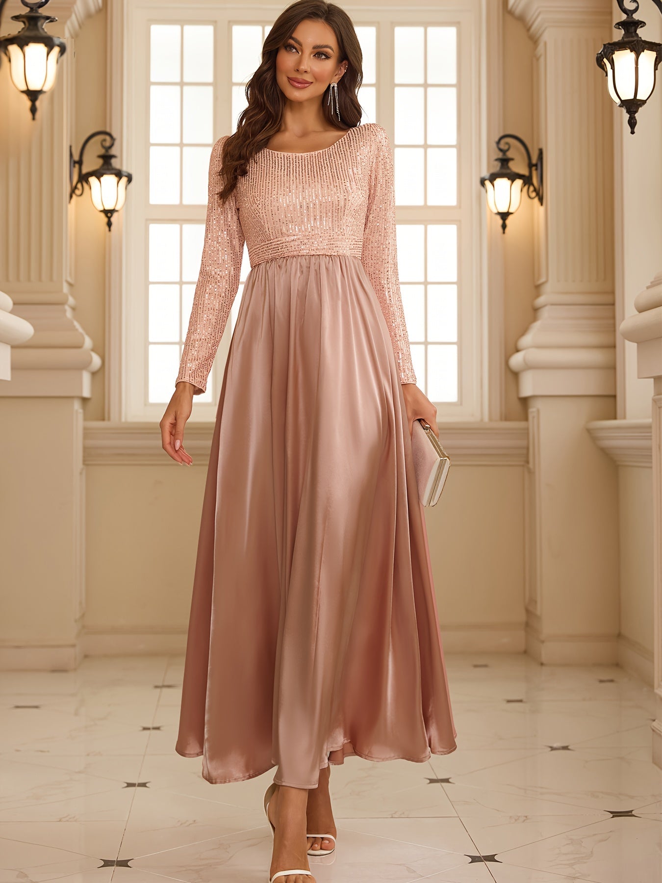 Wedding Guest Dresses Cocktail Dresses Women's Sequin Long Sleeve Evening Gowns