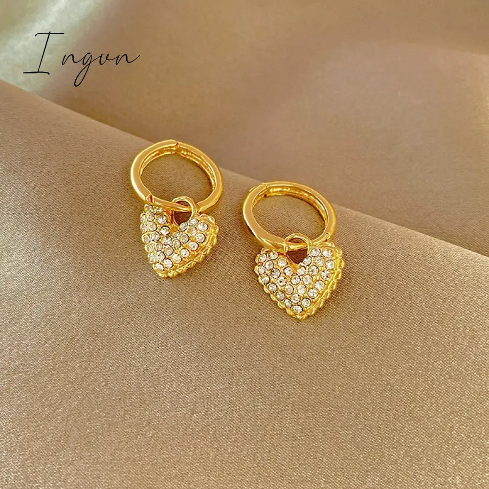 Ingvn - New Heart Zircon Hoop Earrings for Women Gold Plated Stainless Steel Drop Earrings 2023 Trend Luxury Wedding Part Jewelry Gift