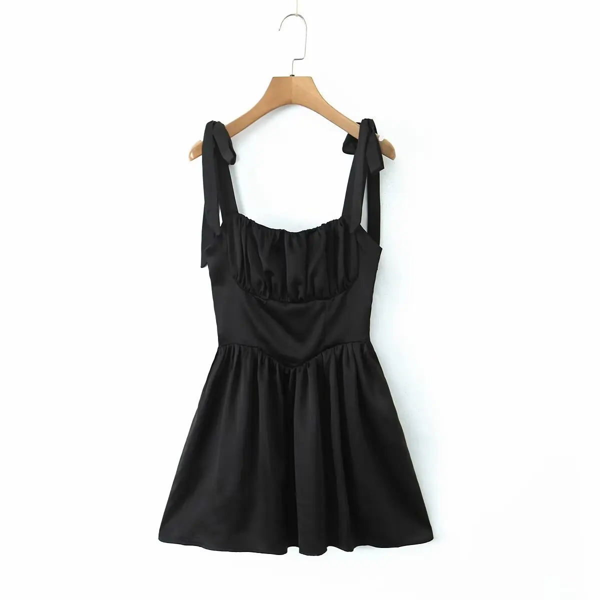 4 Color Sexy Spaghetti Straps Mini Dress Women Low Waist A-line Holiday Summer Party Dresses French Style Lace Up Robe