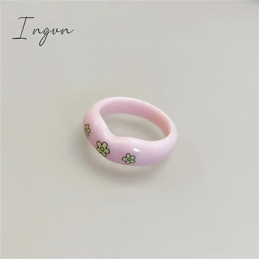 Trend Irregular Colorful Chic Pink Flower Ring for Women Fashion Y2K Cute Resin Ring Statement Aesthetic Jewelry Friend Gifts
