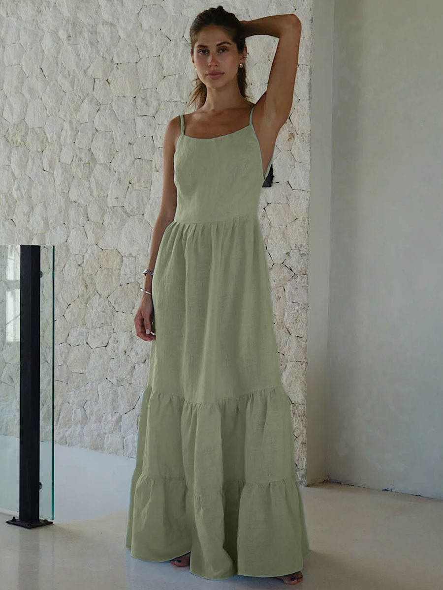 suspender dress Europe and the United States hot sexy backless straps super long cake skirt suspender dress