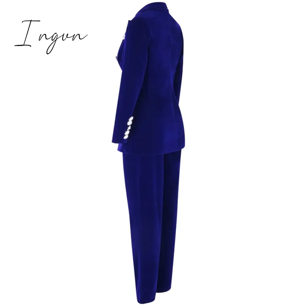 Ingvn - Summer Sets for Women New Navy Blue V Neck Long Sleeve Sexy 2 Piece Set Outfits High Quality Two Piece Set Suit
