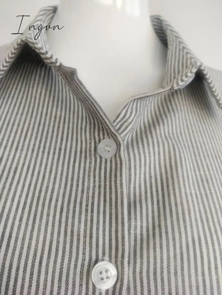 Ingvn - Summer New Dress Fashion Cotton Linen Striped Cardigan Loose Large Casual Temperament Commuter Irregular Women's Long Dress tops
