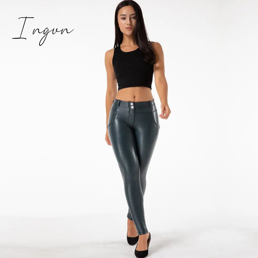 Ingvn - Melody Faux Leather Pants for Women Plus Sizes Skinny Leggings Latex Pencil Pu Pants Women's Clothing Fashion