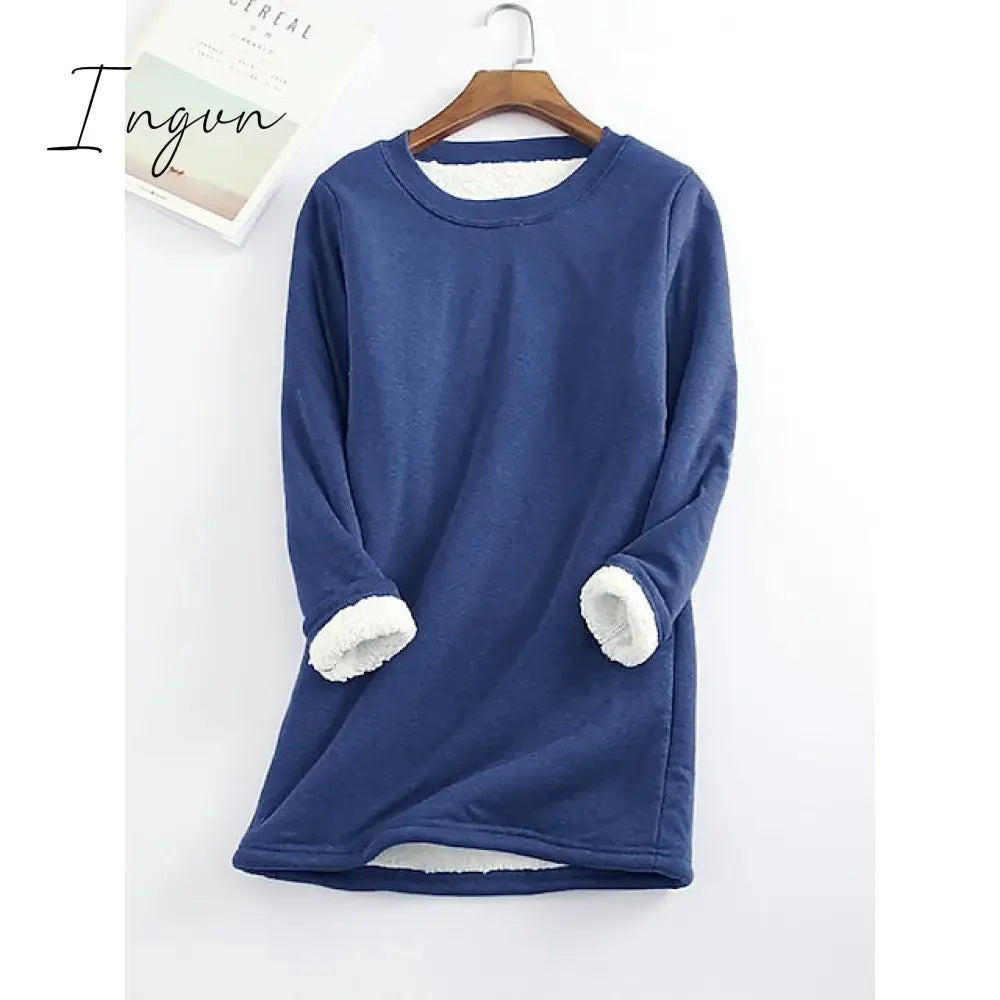 Ingvn - Women's Basic Casual Wine Red Big red Black Solid Color Home Crew Neck Long Sleeve