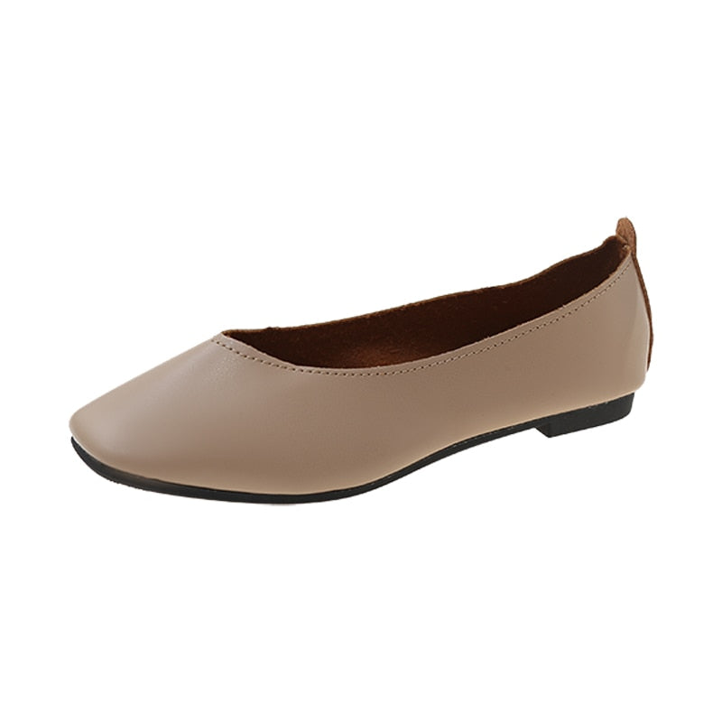 Women Flats Square Toe Boat Shoes Solid color Slip on Shallow Shoes Black Loafers White Wedding Concise Single Shoe Spring 9802N