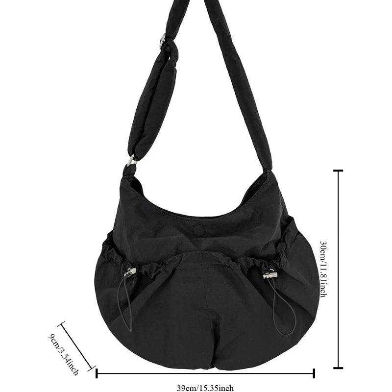 Ingvn  Korean Style Nylon Shoulder Bag Large Capacity Delicate Student Cross-body Pack Fashionable Purse High-class Female Pleated Bag