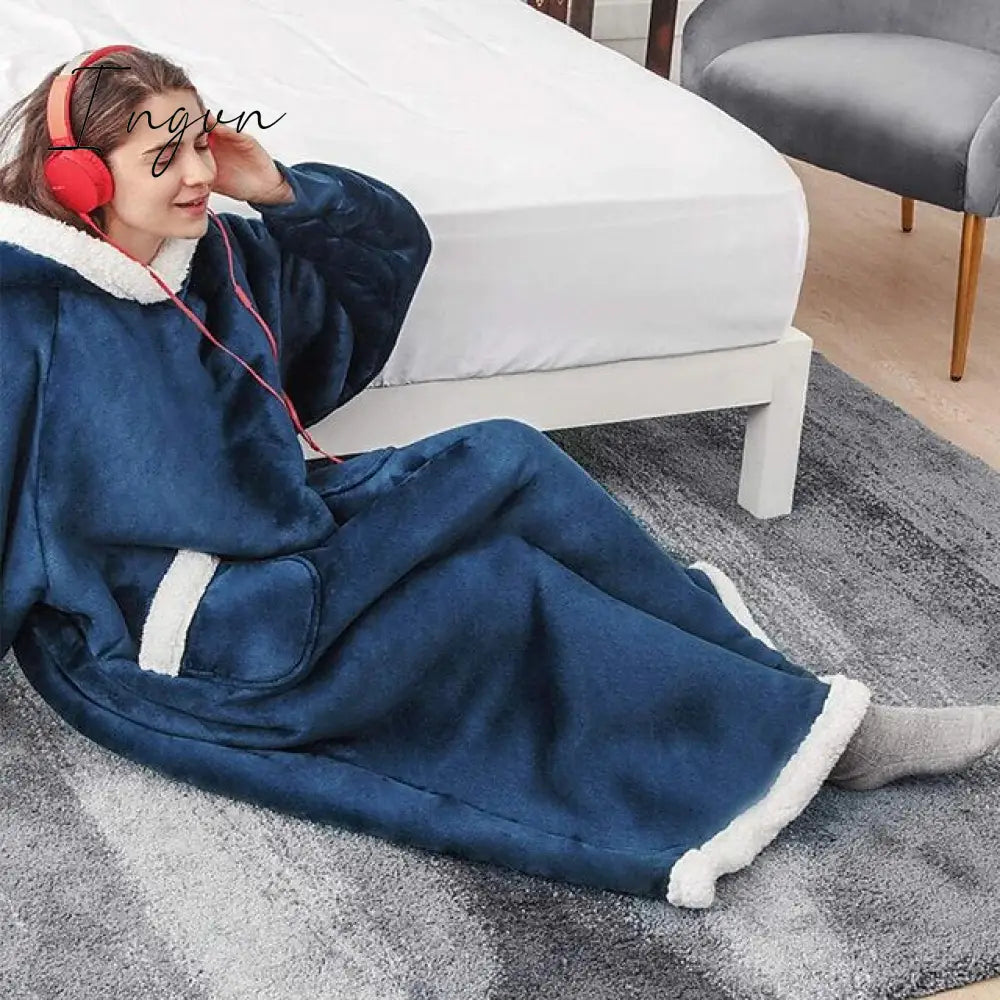 Ingvn - Oversized Wearable Blanket Flannel Thick Soft Warm Long Hoodie Blanket Big Hooded Sweatshirt Hoodie Blanket for Adults Women Girls Teenagers Teens Men Black