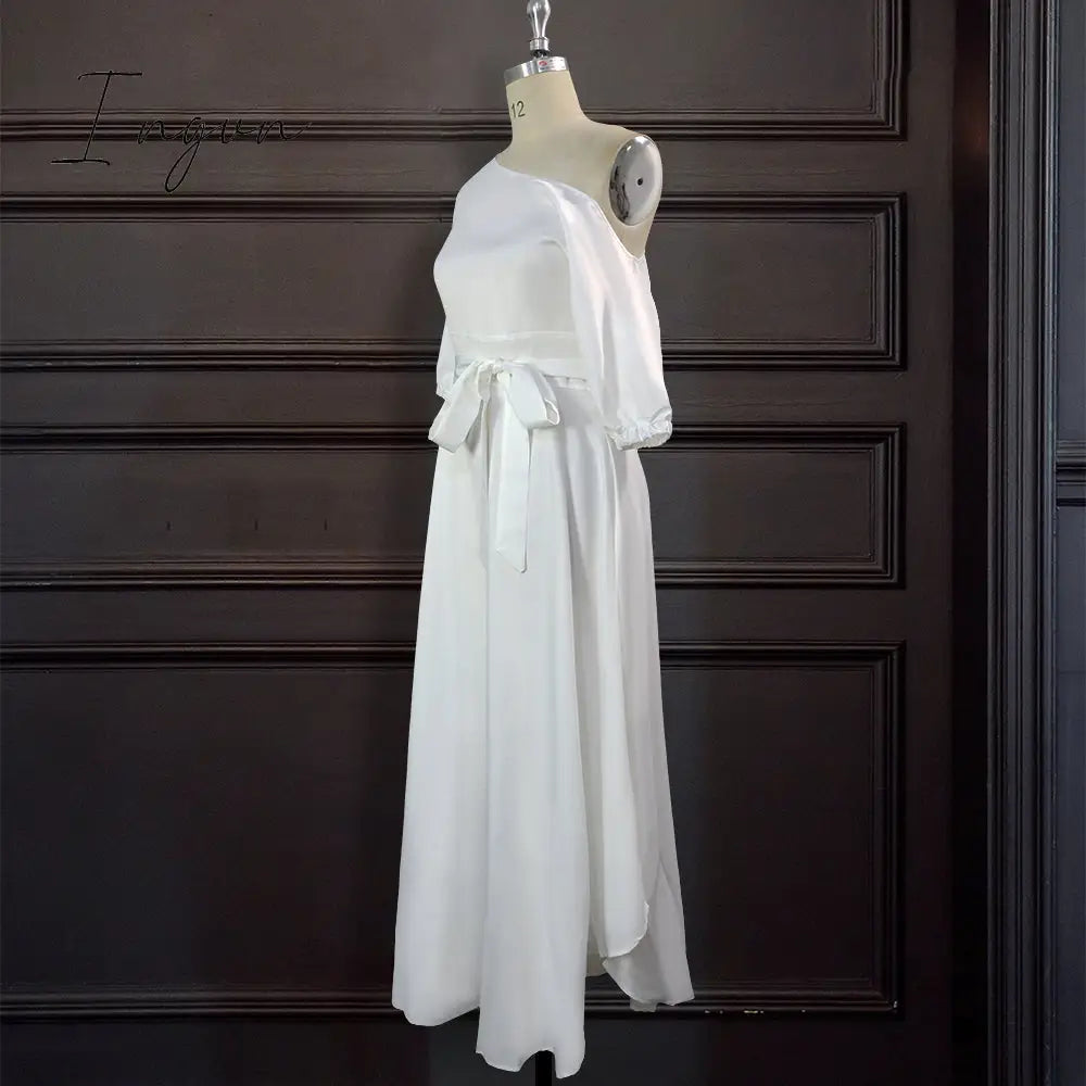 Ingvn - Women Dress Bare Shoulder Waist Belt Long A Line Pleated Orange Casual Fashion Female Ladies Elegant New Autumn Summer Robes