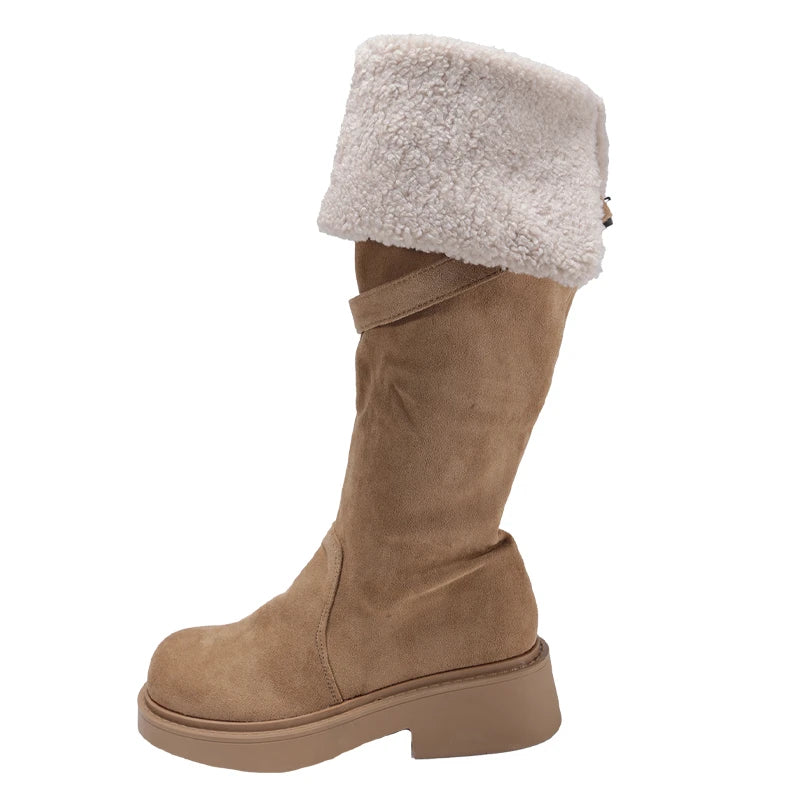 Ingvn  Vintage Winter Warm Cotton Women's Over The Knee Boots Fashion Thick Heels Long Bootties Woman Largas Booties