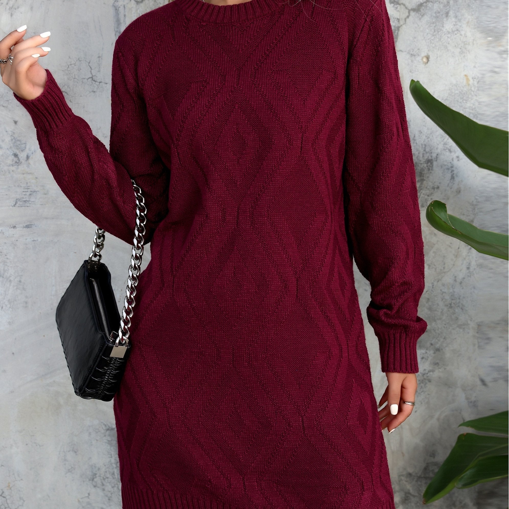 Cozy Fall & Winter Essential: Long Sleeve Bodycon Knit Mini Dress for Women, Casual Crew Neck, Perfect for Cold Weather