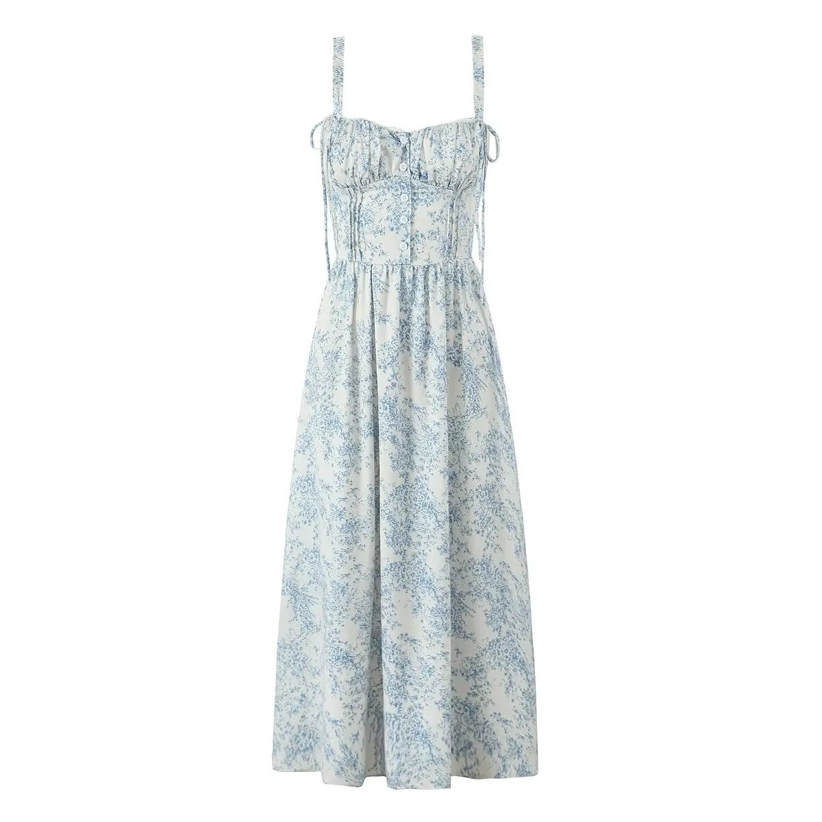 New Women Boho Floral Print Sling Midi Long Dress Sleeveless A-line Casual Holiday Dresses Summer Robe
