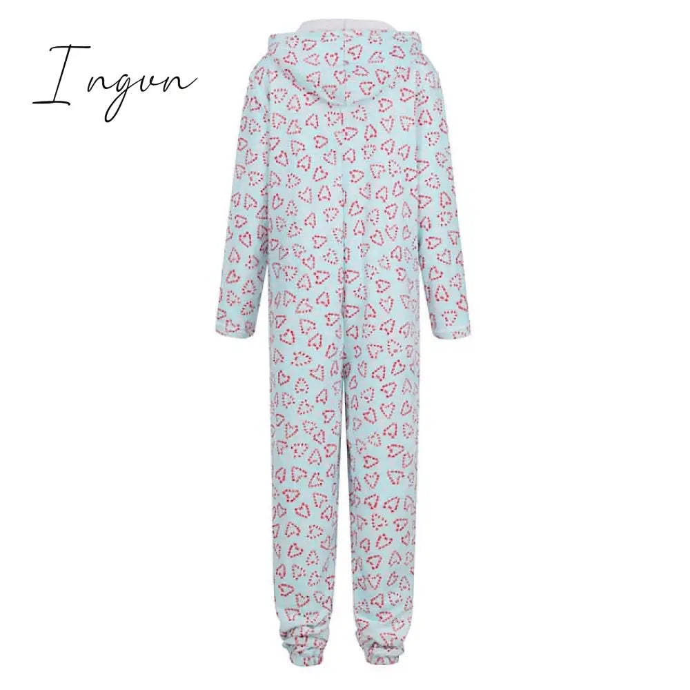 Ingvn - Women's Pajamas Jumpsuit Leopard Star Warm Comfort Plush Home Christmas Flannel Warm Breathable Hoodie Long Sleeve Pocket Fall Winter Leopard Print Moon blue