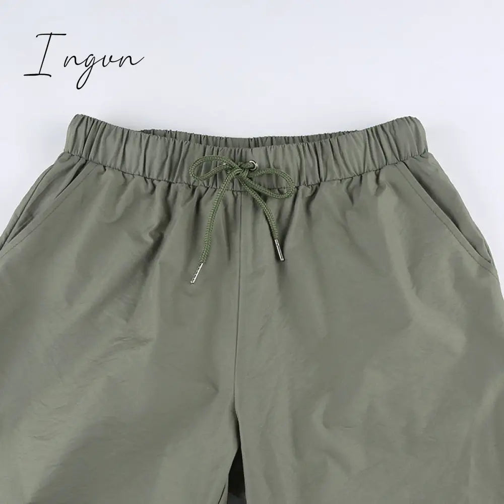 Ingvn - Joggers Baggy Wide Leg Sweatpants Sets Loose Drawstring Low Waist Streetwear Cargo Pants Turtleneck Top 2 Piece Set