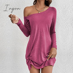 Ingvn - 2023 Summer New Women's Wear European and American Long Sleeve Loose Solid T-shirt Casual Dress