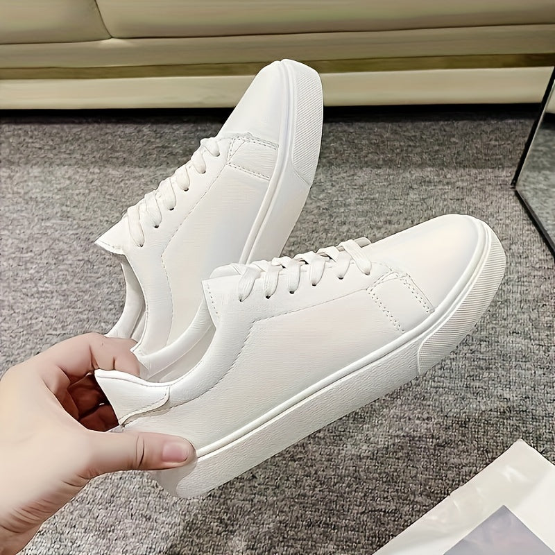 Womens Classic Solid Hue Skate Sneakers - Stylish, Versatile & Comfortable Lace-Up Low Tops for Everyday Wear - Perfect Casual Flats for Students & Preppy Style