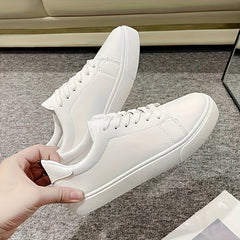 Womens Classic Solid Hue Skate Sneakers - Stylish, Versatile & Comfortable Lace-Up Low Tops for Everyday Wear - Perfect Casual Flats for Students & Preppy Style