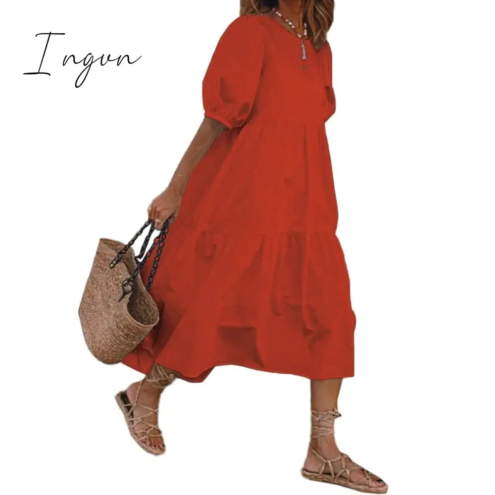 Ingvn - Summer Dress Elegant Party Mid-Calf Dress Women'Summer Sundress Bohemian Beach Sundress Casual Vestido Plus Size