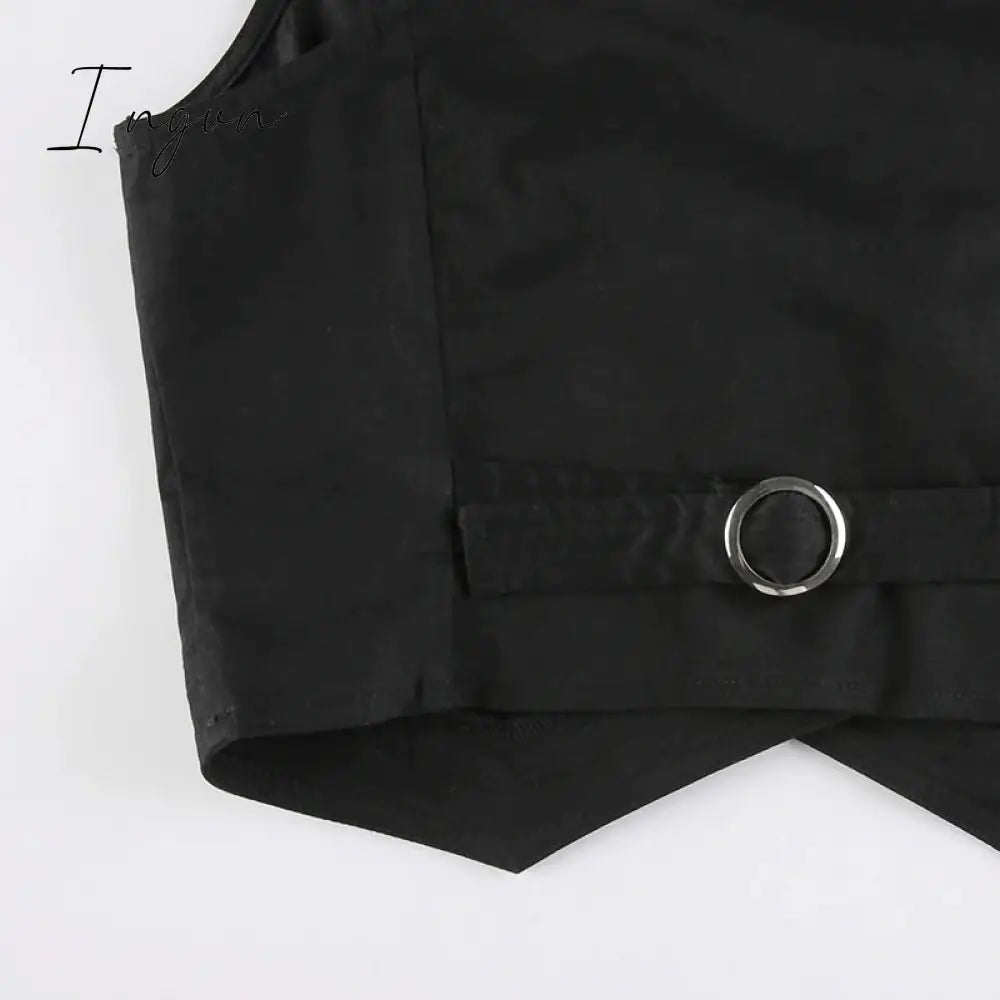 Ingvn - y2k Button Corset Top Black Sleeveless Tank Tops Skinny V Neck Aesthetic Punk Crop Top Grunge Fairycore Women Vests