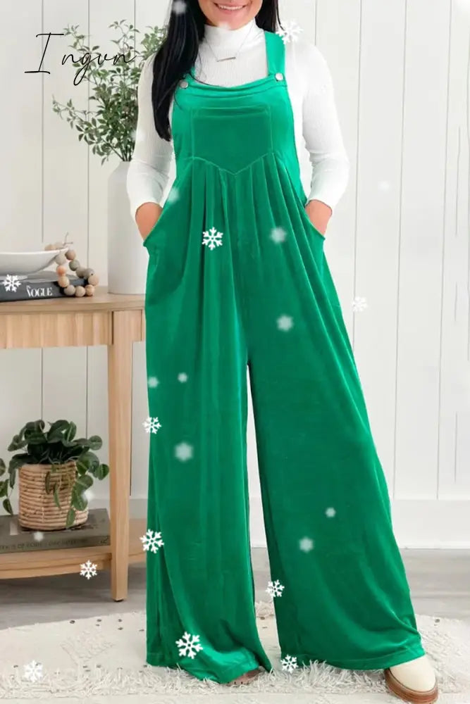 Ingvn - Casual Solid Pocket Fold Square Collar Loose Jumpsuits