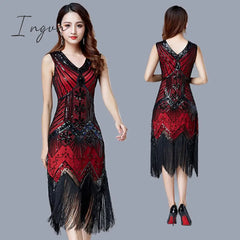 Ingvn - 1920s Vintage Flapper Great Gatsby Party Dress V-Neck Sleeveless Sequin Beaded style Style Tassel Flapper Vestidos Feminina 1920