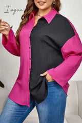 Ingvn - Casual Patchwork Contrast Shirt Collar Plus Size Tops