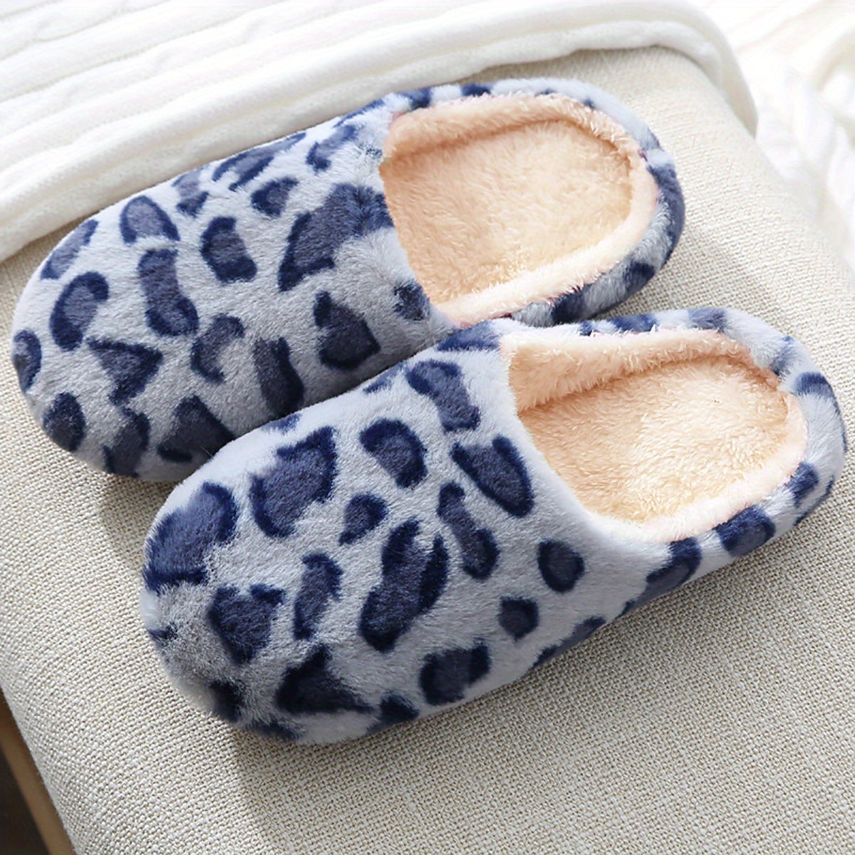 Cozy Leopard Print Womens Fluffy Slippers - Soft, Breathable, and Comfortable Fabric Upper and Insole - Anti-Slip Fabric Sole, Easy Slip-On Design for Indoor Use