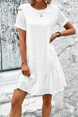 Ingvn - Casual Simplicity Solid Hollowed Out O Neck A Line Short Sleeve Dress