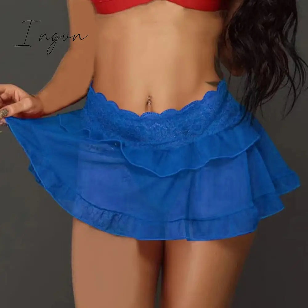 Ingvn - Micro Mini Skirt Club Sexy Wear Sheer See Through Skirts Sexy Women Ice Silk A-Line Pleated Skirt Low Rise Waist Ruffled Skirt