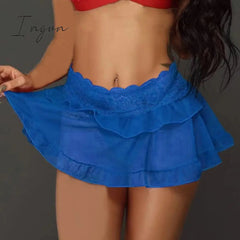 Ingvn - Micro Mini Skirt Club Sexy Wear Sheer See Through Skirts Sexy Women Ice Silk A-Line Pleated Skirt Low Rise Waist Ruffled Skirt