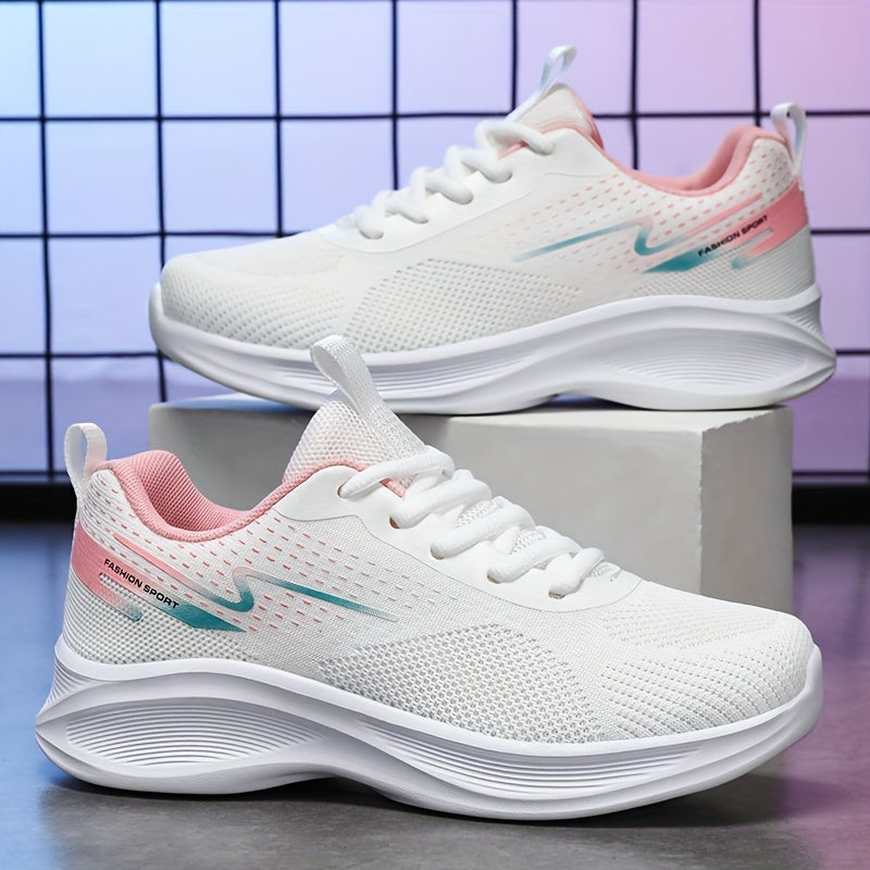 Women's Breathable Knit Sneakers, Casual Lace Up Outdoor Shoes, Lightweight Low Top Sport Shoes