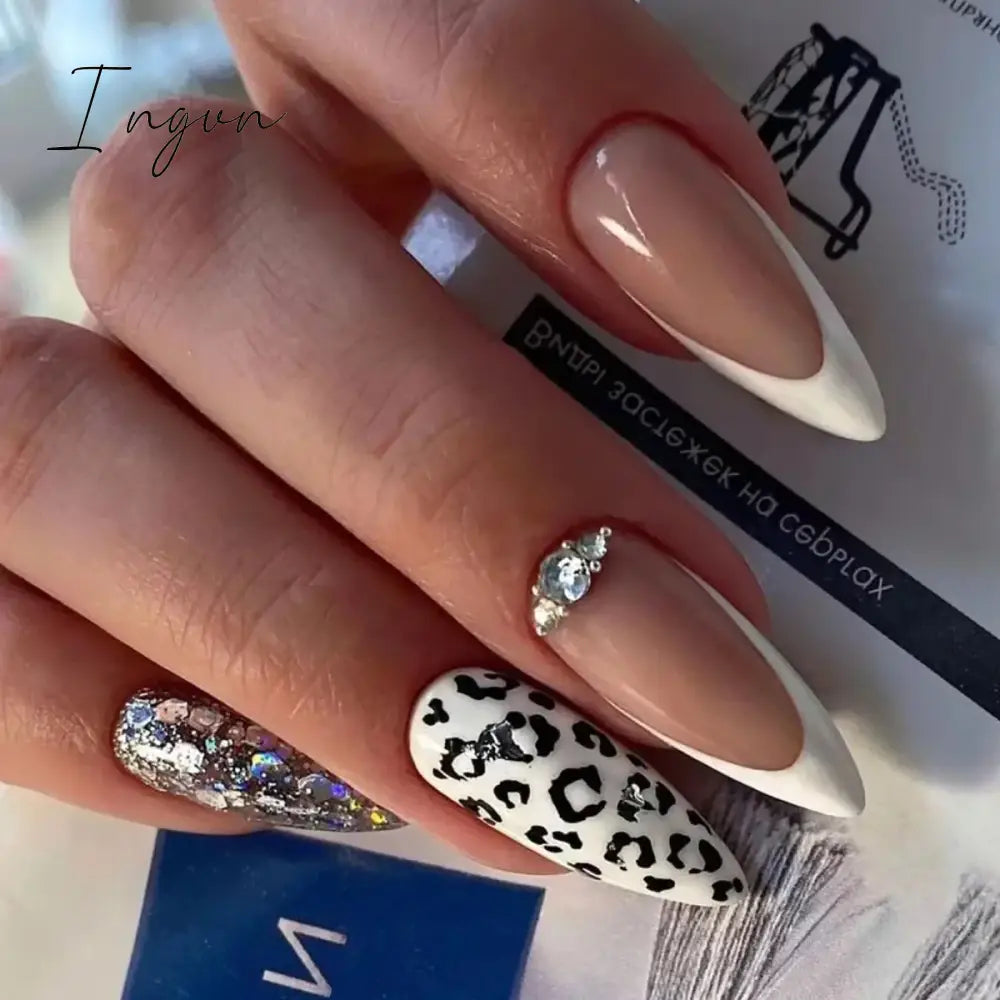 24Pcs 3D Long Almond False Nails Red Nude Ballet Stiletto Wearable Fake Nails MilkTea Color Jelly Full Cover Press On Nail Tips