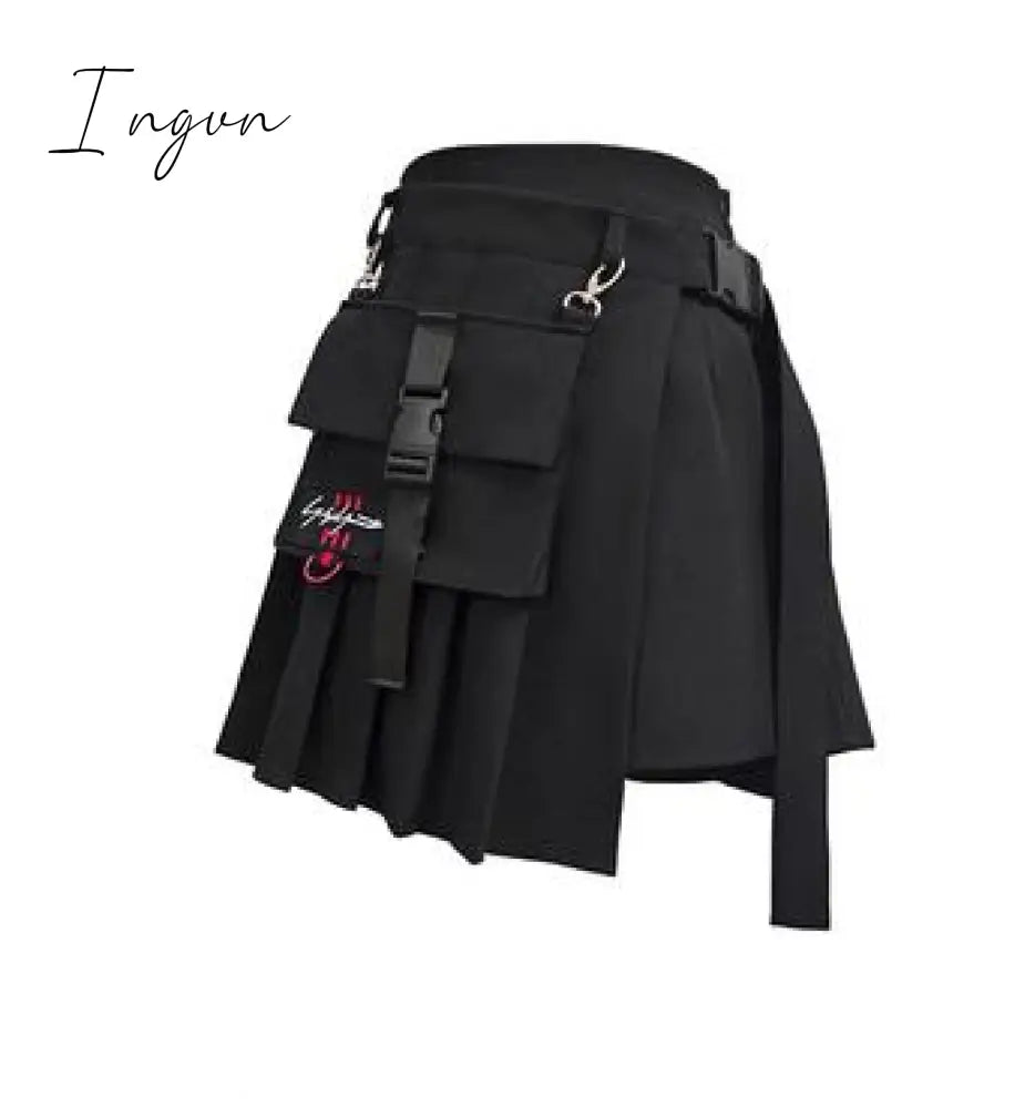 Ingvn - Preppy Style Women Skirts Spring Summer Skirts Female High Waist Lace Up Big Hem Mini Skirt For Girls A-Line Skirt