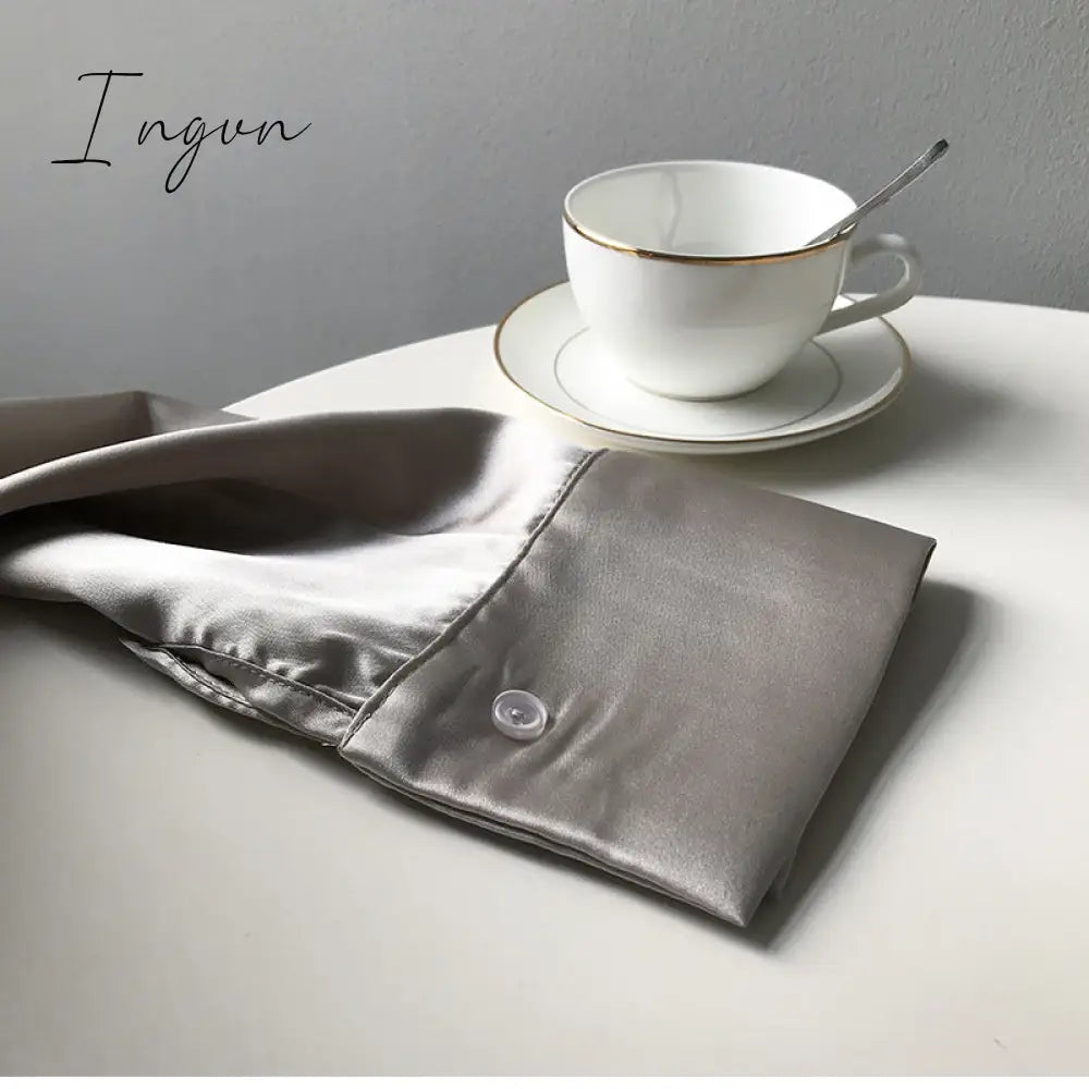 Ingvn - Silk Korean Office Ladies Elegant Shirt Blouse Women Fashion Button Up Satin Shirt Vintage White Long Sleeve Shirts Tops 11355
