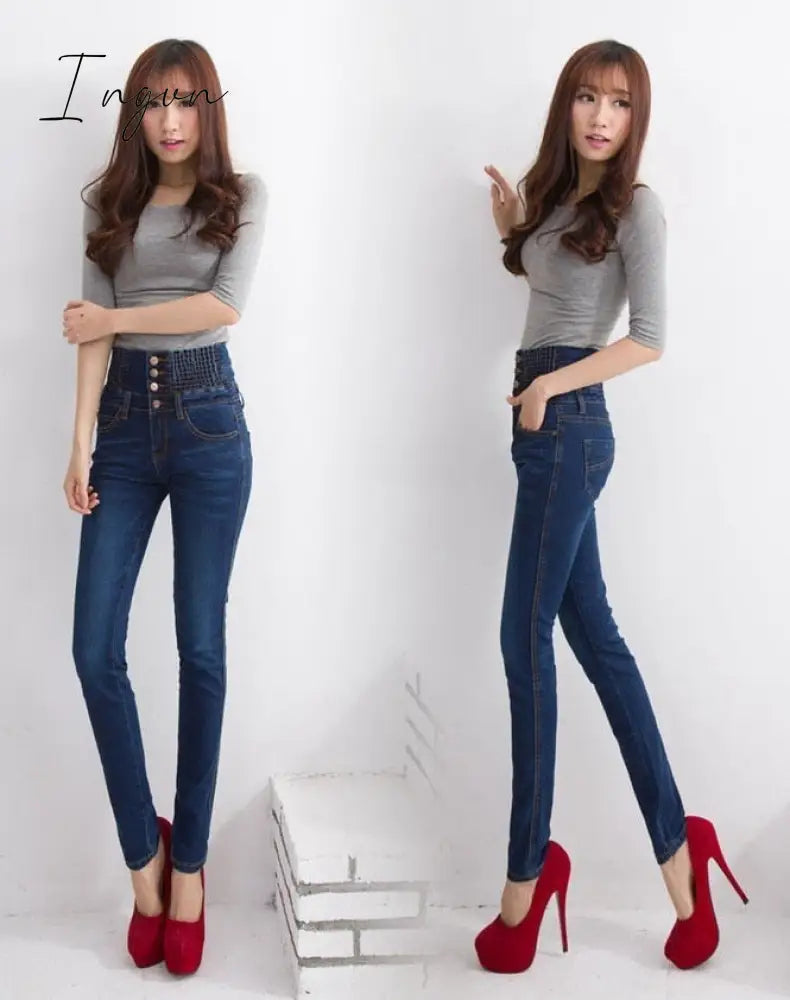 Ingvn - Fashion Women Denim Pants Elastic High Waist Skinny Stretch Jean Female Spring/Autumn Jeans Feet Pantalones Mujer Plus Size
