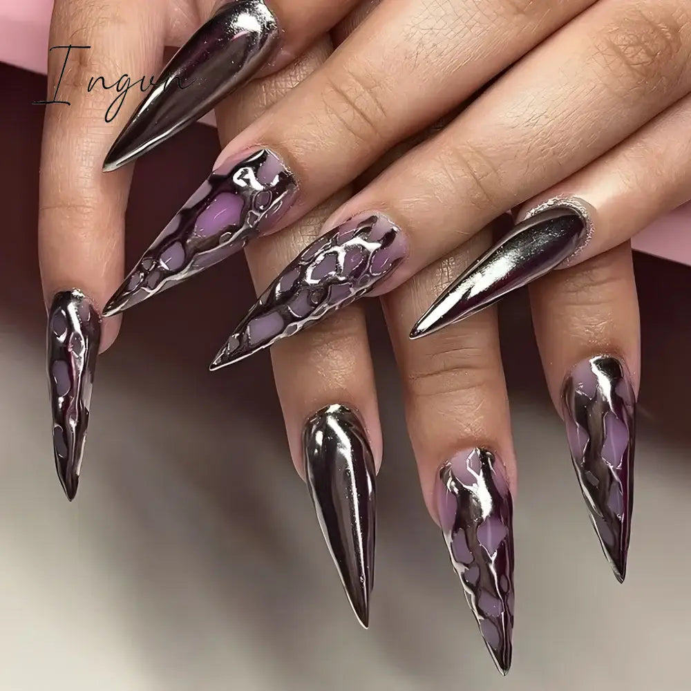 24Pcs False Nails With Glue Almond Pink Butterfly Design Detachable Rhinestones Acrylic Fake Nails long stiletto Press On Nails