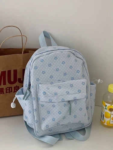 INGVN  Mini Japanese Sweet Floral Print Backpack Casual Y2k Aesthetic Preppy Schoolbags Women Kawaii All Match Backpacks for Students