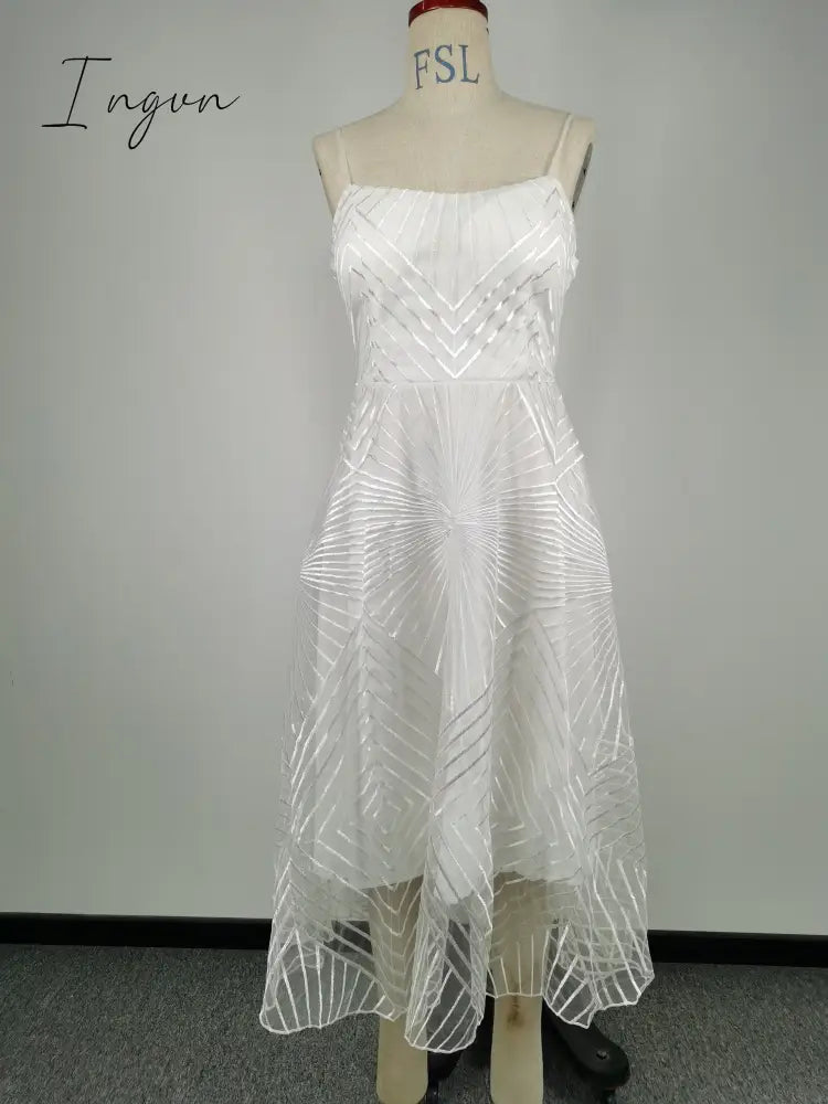 Ingvn - Sexy Slip Backless Embroidered Midi Dresses for Women Summer Elegant Luxury Evening Guest Wedding Long Formal Party Dress