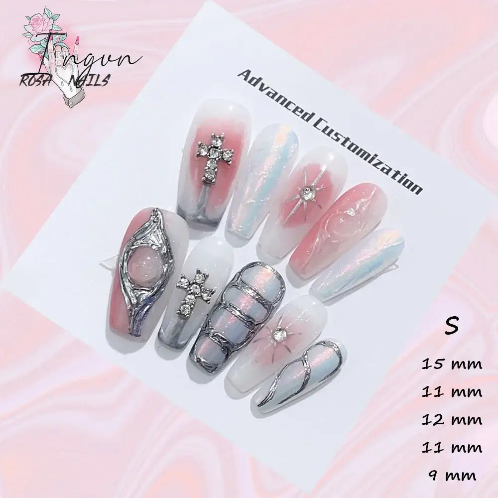 Punk Dragon Charms Press on Nail Artificial Long False Nails XS Black Dragons Goth Presson Tips Butterfly Fake Nail y2k Pressons