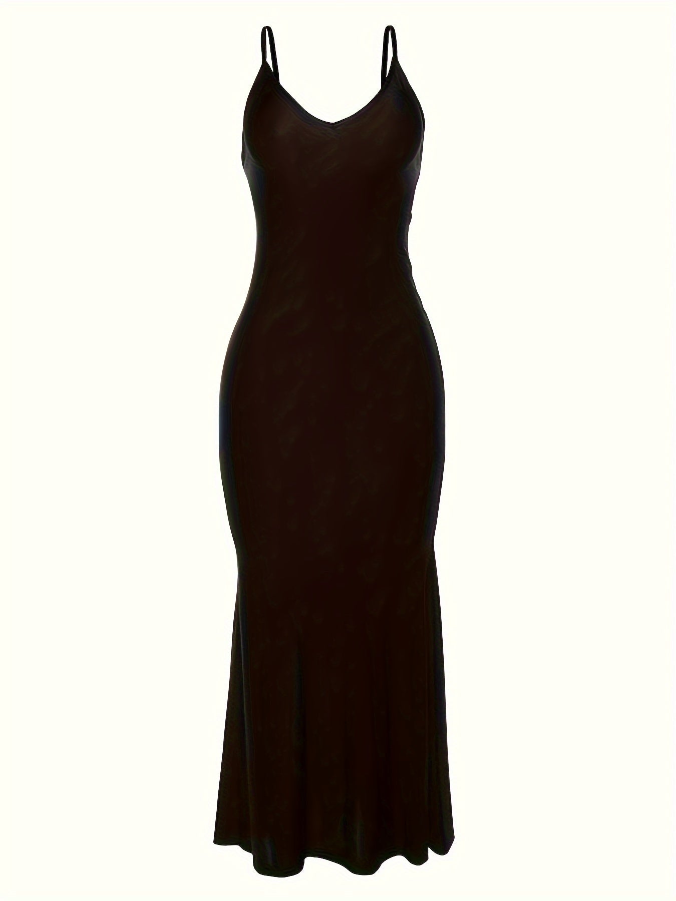 Alluring V Neck Spaghetti Strap Backless Dress - Seamless Solid Bodycon for Night Out - Fashionable Womens Clubbing Gown