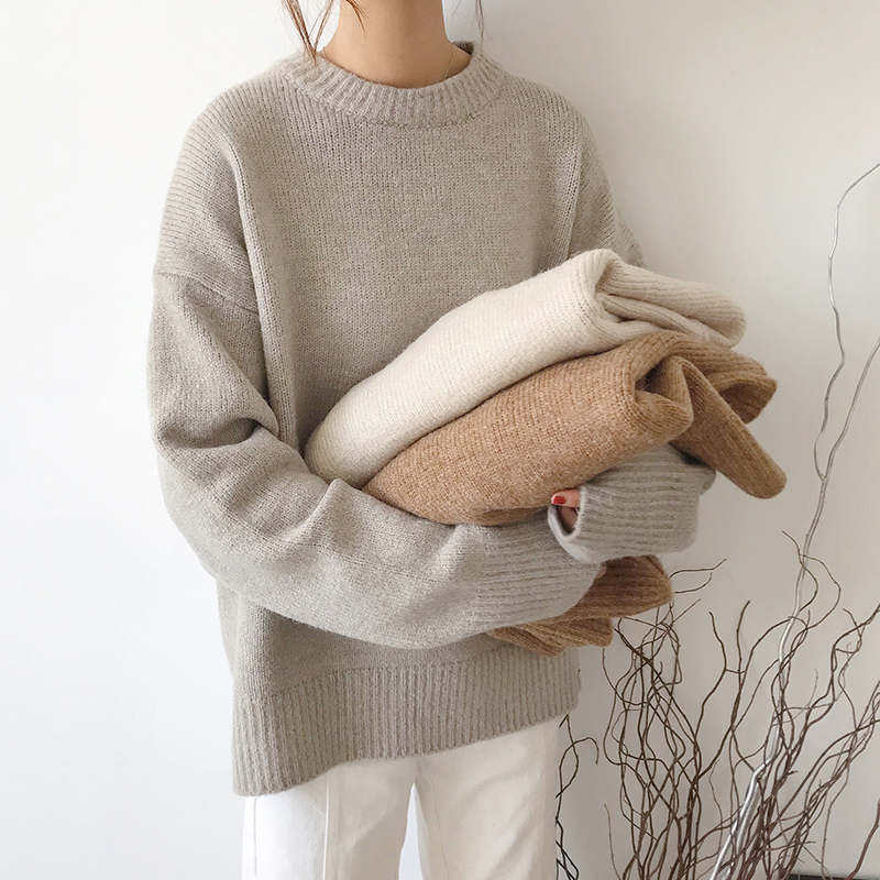 Voguable Elegant Women Sweater Oversized Knitted Basic Pullovers O Neck Loose Soft Female Knitwear Jumper