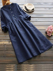 Ingvn - Autumn Embroidery Long Shirt Dress Vintage Women Casual Cotton Vestidos Women Long Sleeve Sundress Kaftan