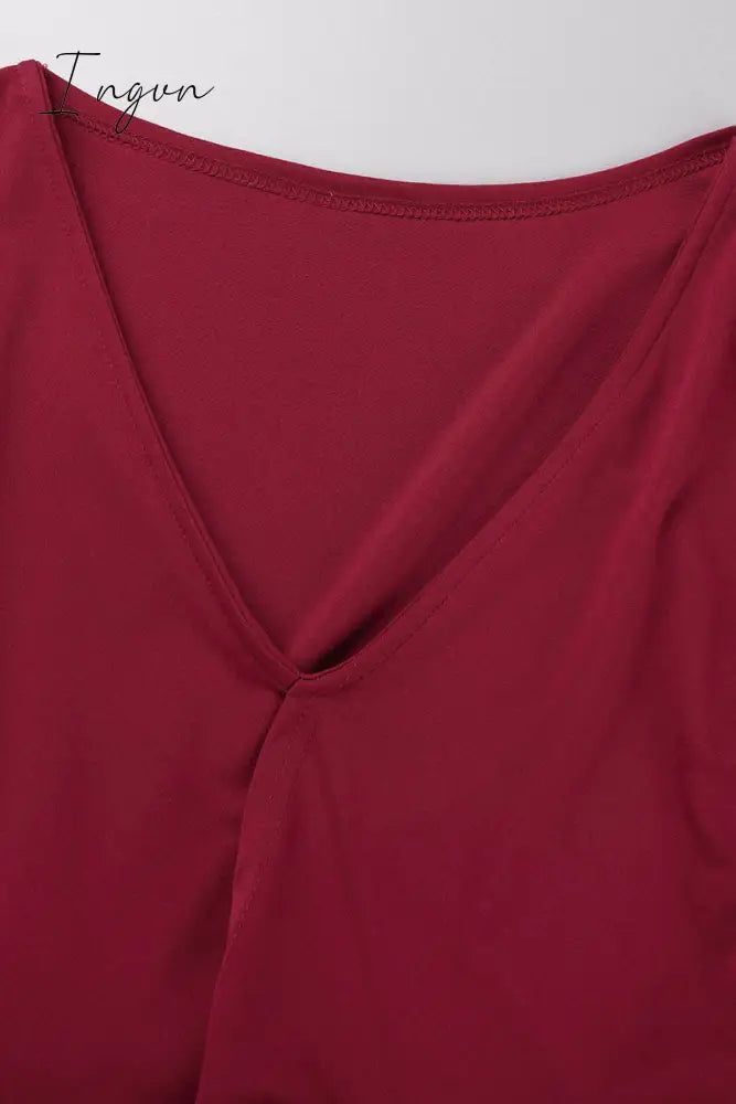 Ingvn - Elegant Solid Slit Fold V Neck Evening Dress Dresses(4 Colors)