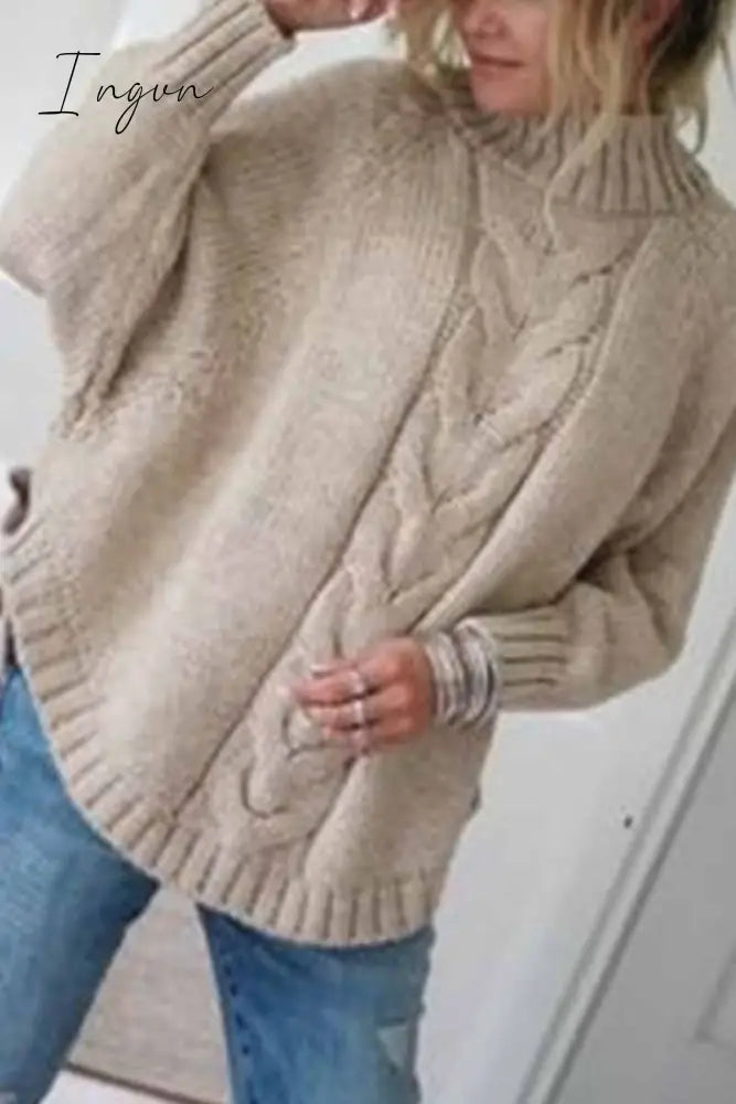 Ingvn - Turtleneck Loose Knitted Pullover Jumper Sweater(3 Colors)