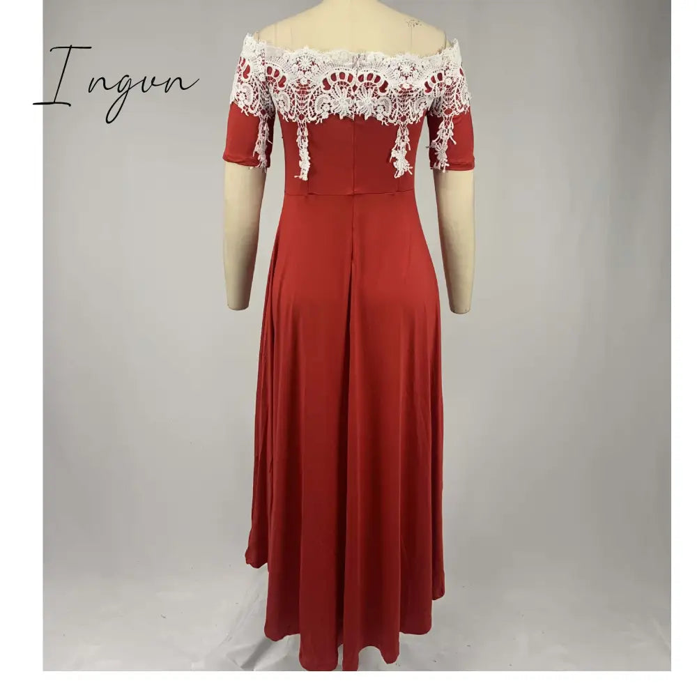 Ingvn - Plus size 5xl one-shoulder lace lace irregular dress female slim backless dress sexy elegant Ol party dress casual summer dress
