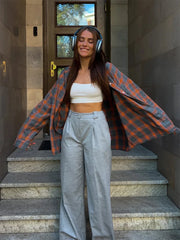 Ingvn  Vintage Loose Plaid Women'S Shirt Fashion Lapel Long Sleeve Office Lady Shirts and Blouses Tops Female Clothing New